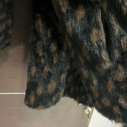 Eco fur coat with hood used, brown, oversized S-M
