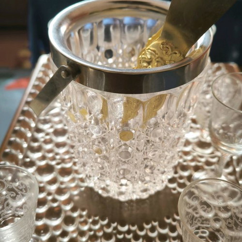Crystal vintage drink set with tray, glasses and pitcher