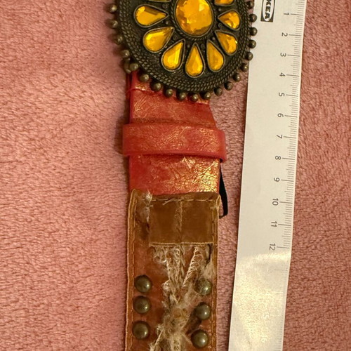 Vintage belt with large orange-red buckle like new