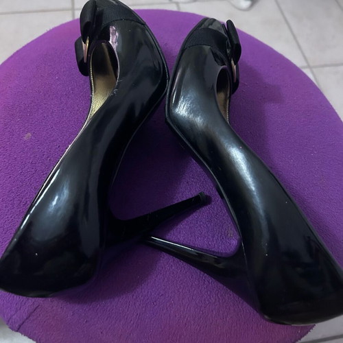 J Bournazos Black 10cm Peep Toe Pumps with Bow Like New