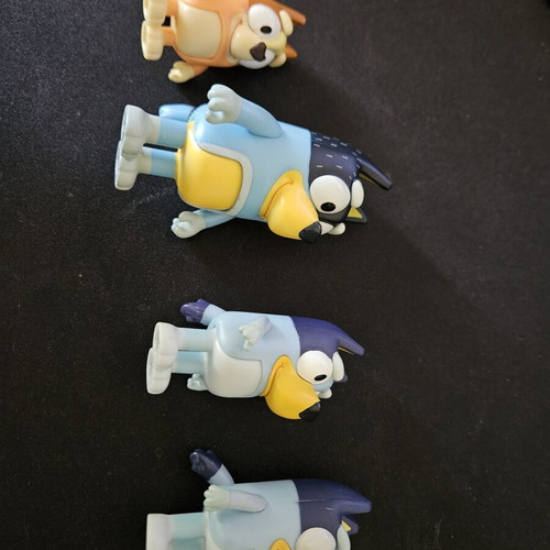 Bluey figures used, set of four Bandit, Bingo, Bluey