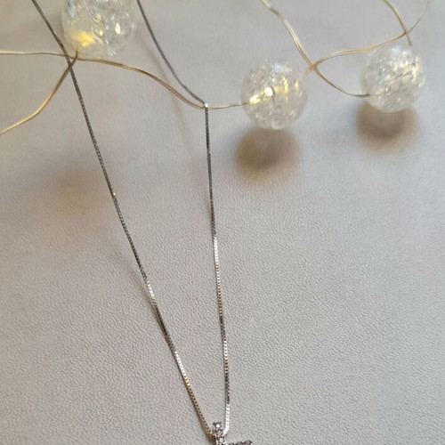 Silver 925 cross necklace with white zircon and square chain new