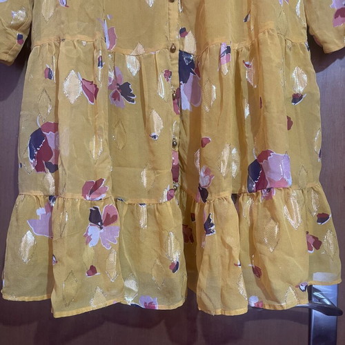 Sézane Aure silk dress used, yellow with gold floral details