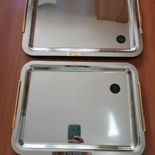 Serving trays set stainless steel with 24K gold handles new