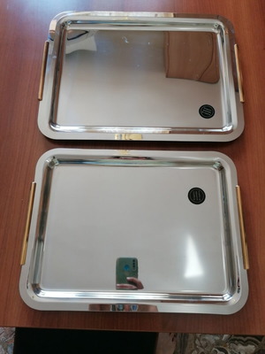 Serving trays set stainless steel with 24K gold handles new