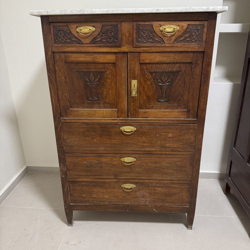 Wooden dresser with marble top, vintage style