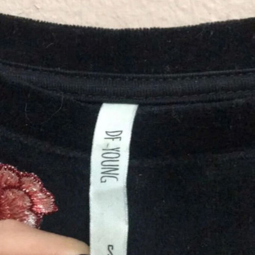 Black velour DeFacto top like new with floral detail