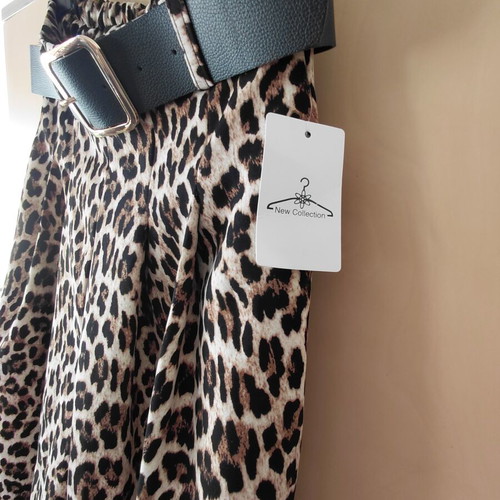 Leopard Print Wide Leg Pants with Belt One Size New