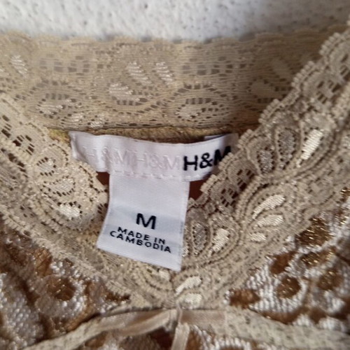 H&M Lace Trim Velvet Cami Top used, beige floral, size M