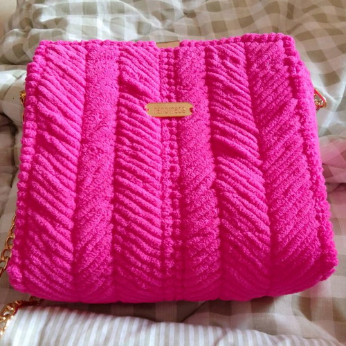 Handmade small bag new with pink velvet thread and pearls
