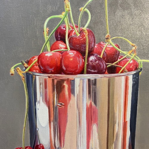 Cherries painting new, oil on canvas 49x62