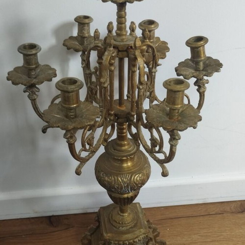 Decorative Fireplace Set used, brass clock and 2 candlesticks