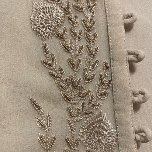 Silk women's shirt size 5XL beige embroidered with beads like new