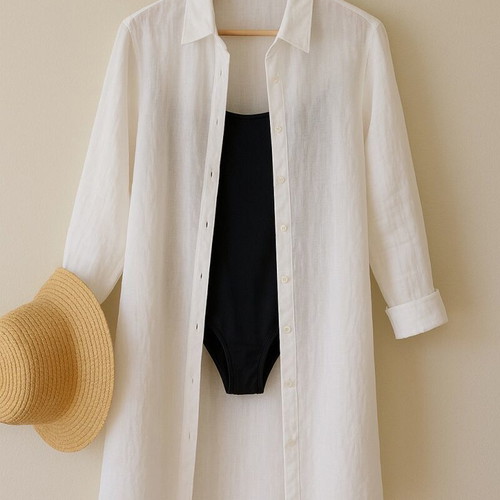 White Zara shirt long 100% ramie like new, size XL