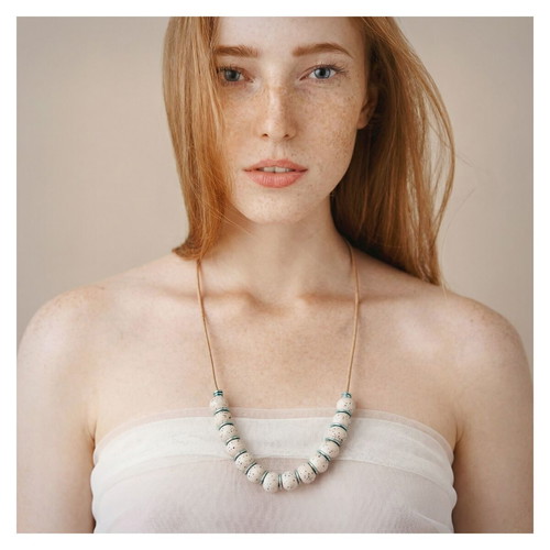 Handmade necklace with polymer beads and leather cord, new