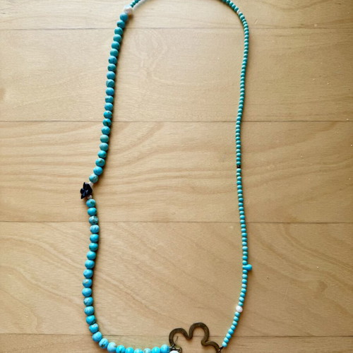 Boho Turquoise Beaded Necklace with Pearl Pendant like new