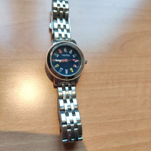 Nautica women's quartz watch with blue dial and stainless steel bracelet used