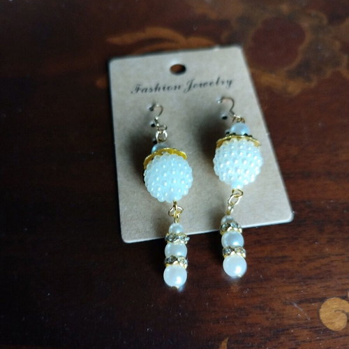 Pearl Bijou Earrings new, handmade with golden tones
