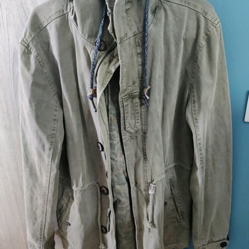 Khaki parka with hood used, size XL