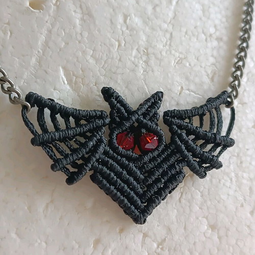 Bat necklace new handmade, black and red
