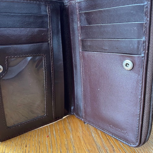 Omega wallet used brown with coin and card compartments