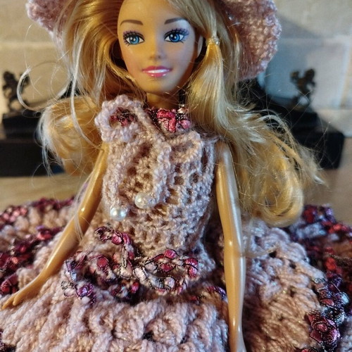 Doll with handmade dress and hat new