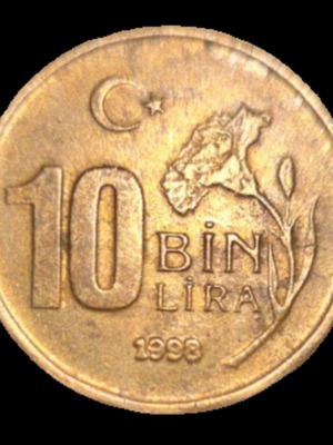 10000 Turkish Lira coin 1998
