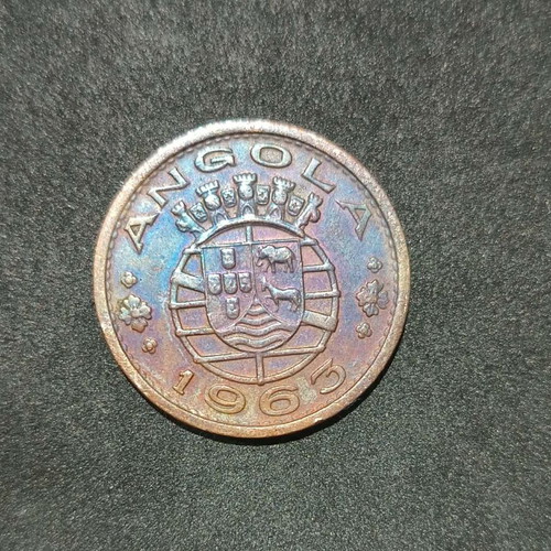 Angola 1 Escudo Coin 1963 used with Rainbow Patina