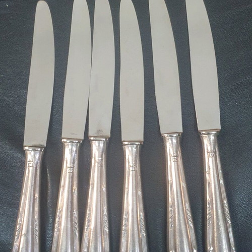 Silver knife set used, 6 pieces Fostere