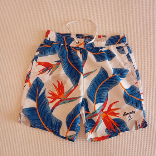 Superdry swim shorts like new, size Small, white multicolor