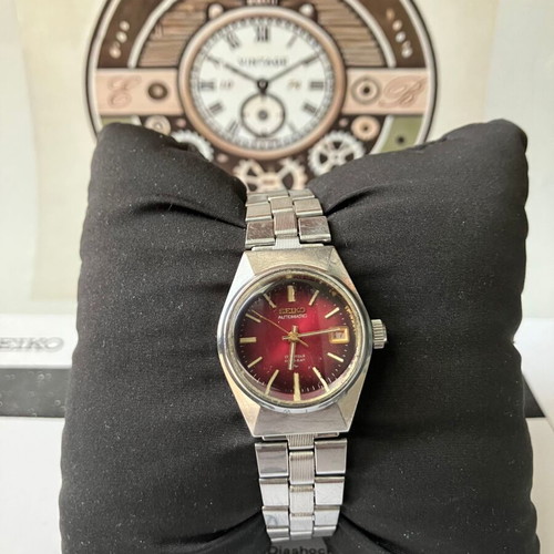 Seiko Automatic 2205A women's watch used, vintage, red-silver