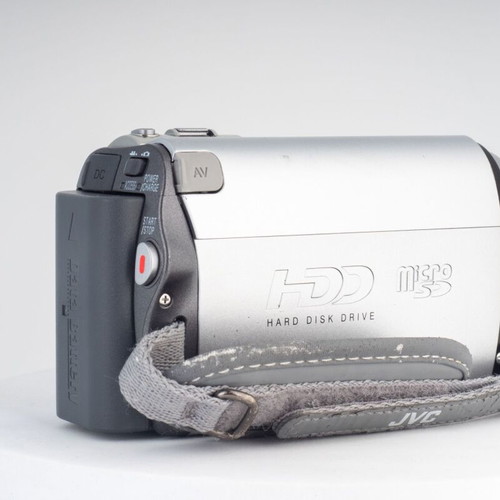 JVC Everio GZ-MG330HE camcorder used, vintage style silver