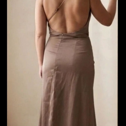 Satin dress Shein new, brown, side slit and open back, size M
