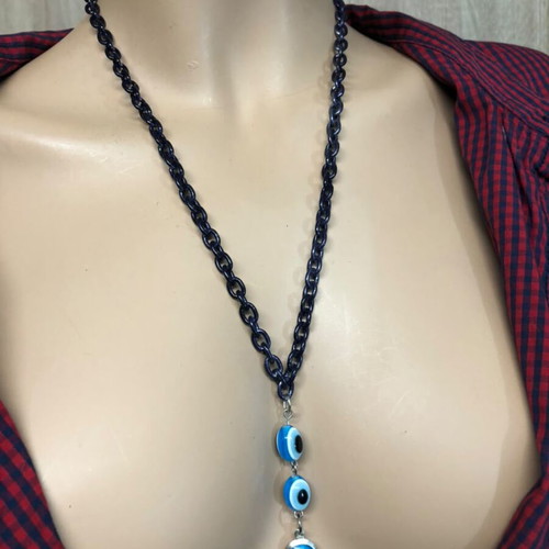Chunky Dark Blue Evil Eye Chain Necklace new, Y2K alternative jewelry