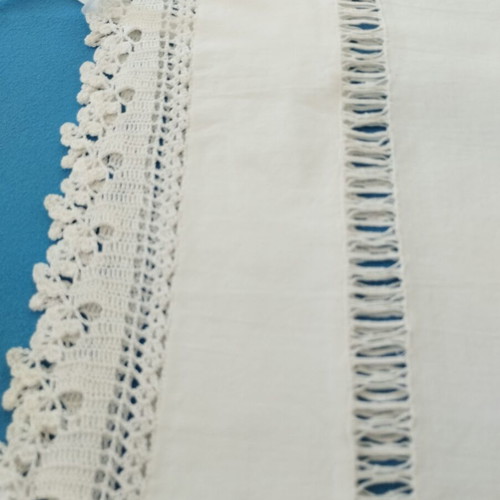 Pair of Handmade Bridal Pillowcases with Crochet Lace and Azur Motif