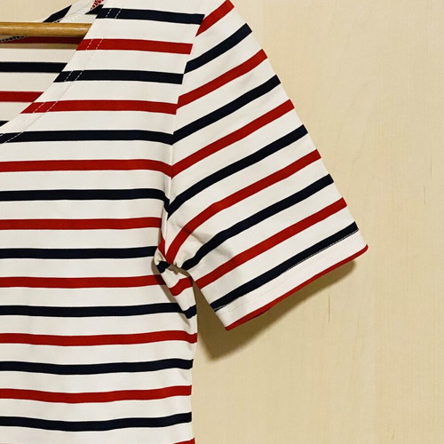 M&S striped lycra blouse new, white with blue and red stripes