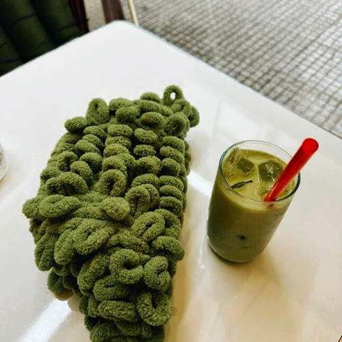 Puffy bag handmade green made to order, handheld