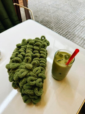 Puffy bag handmade green made to order, handheld
