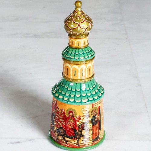 Russian wooden jewelry box church hand-painted 1997 like new
