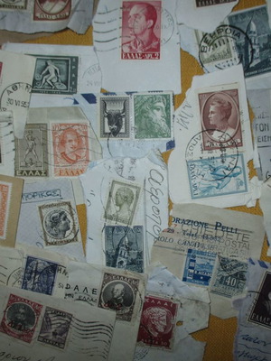 Lot of 70 used Greek stamps cut from envelopes