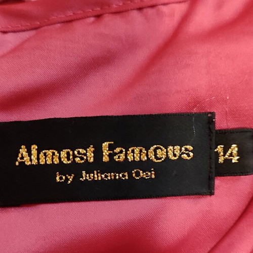 Almost Famous evening dress guipure lace with rhinestones size 14 large like new fuchsia