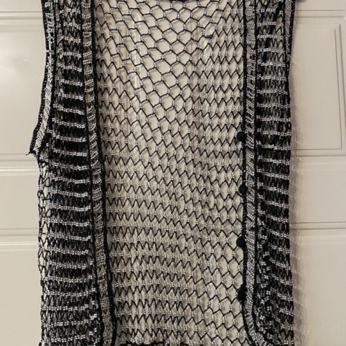 Knitted sleeveless fishnet vest L like new, black with silver beads