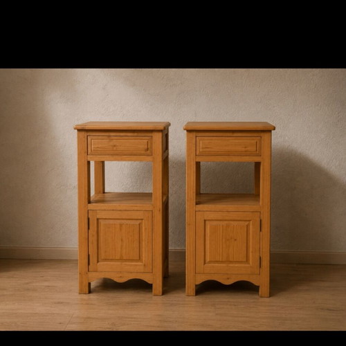 Vintage wooden bedside tables set of 2, solid pine, new