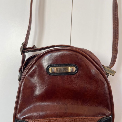 Vintage crossbody bag used, brown and black, faux leather