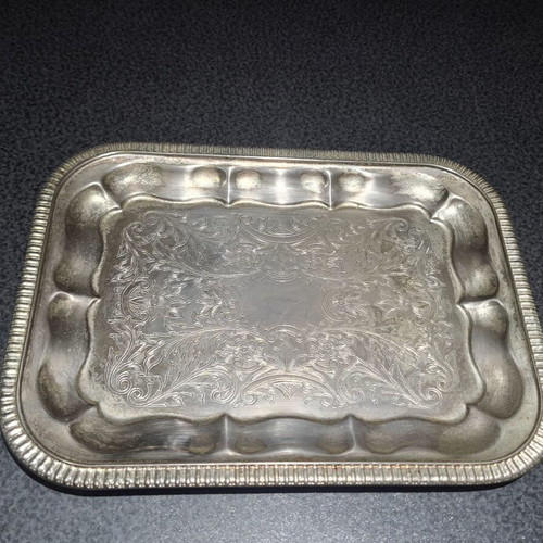 Silver Plated Serving Tray with Embossed Floral Design, Like New