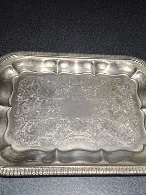 Silver Plated Serving Tray with Embossed Floral Design, Like New