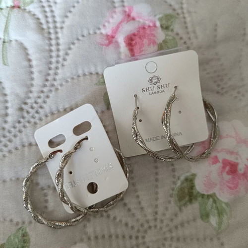 Hoop earrings new, two pairs, stainless steel, 5cm diameter