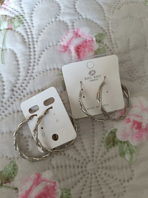 Hoop earrings new, two pairs, stainless steel, 5cm diameter