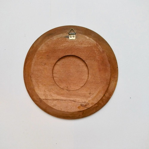 Handmade wooden wall plate with Panagia Faneromeni Monastery photo like new
