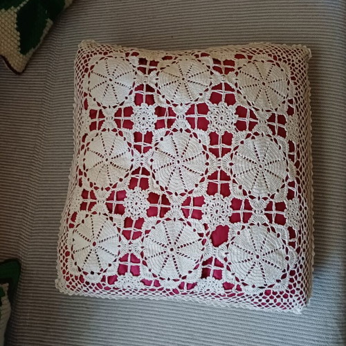 Vintage Handmade Pillows Set of 3 with Embroidery and Crochet